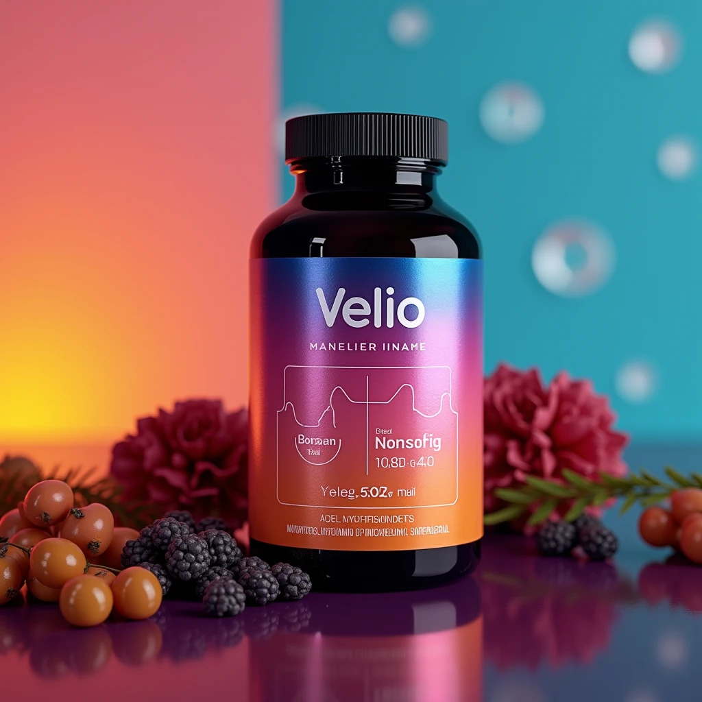 Velio Daily Balance supplement bottle with gradient label